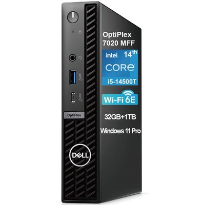 Dell OptiPlex 7020 7000 MFF Intel i5-14500T (14 Cores, Beats Intel i7-13700T), 32GB DDR5 RAM, 1TB PCIe SSD, WiFi 6E, DisplayPort, Wired KB & Mouse, 3YR, Windows 11 Pro(Free), Business Desktop