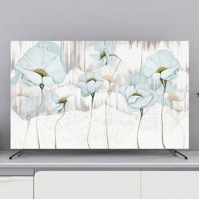Indoor TV Screen Protector Cover for LCD LED T V Dust Cover Cloth Flower Printed Wall Mounted T V Dust Cover Type Indoor Living Room Decor(Size:55IN(W130xH65CM),Color:A)