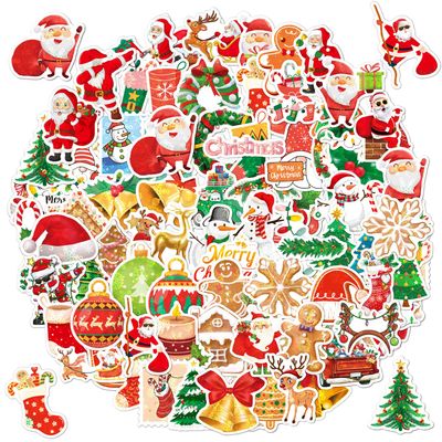 100Pcs Christmas Stickers, Holographic Vinyl Waterproof Santa Claus Snowman Sticker Pack for Kids Teen Crafts Laptop Water Bottles Envelopes Gifts Tags Snowboard (A)