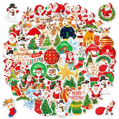 100Pcs Christmas Stickers, Holographic Vinyl Waterproof Santa Claus Snowman Sticker Pack for Kids Teen Crafts Laptop Water Bottles Envelopes Gifts Tags Snowboard (B)