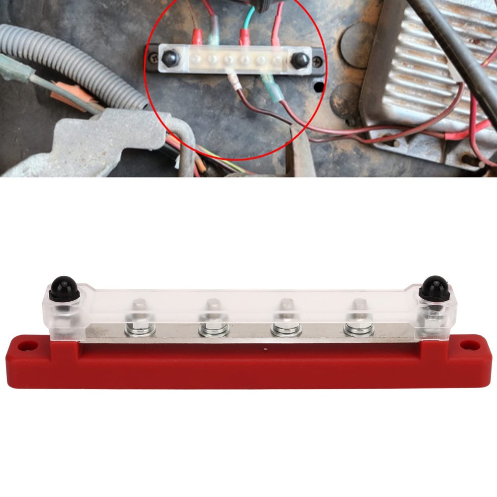 Bus Bar Marine Power Distribution Terminal Block,Power Distribution Block M6 Screw 6 Terminal Bus Bar DC 12V48V 150A for Automobile Boat (Red)