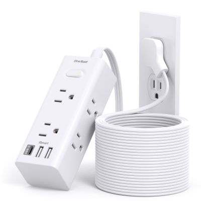 20Ft Extension Cord with Multiple Outlets, Flat Plug Power Strip Surge Protector with 20 Ft Long Cord, 6 Outlet 3 USB Ports (1 USB C), Multi Outlet Wall Plug for Travel, College, Dorm Room Essentials