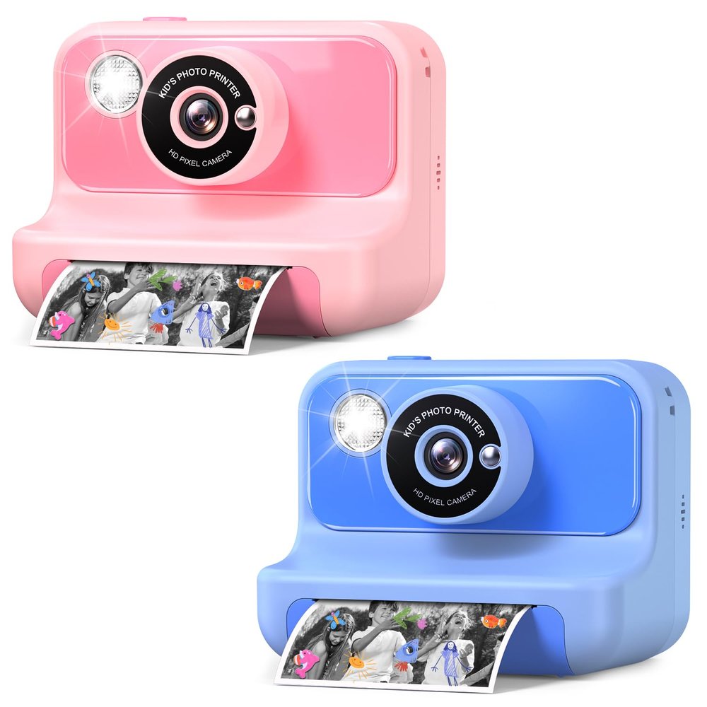 Kids Camera Instant Print, Kids Digital Video Cameras with 3 Rolls of Printer Paper for Toddler, Birthday Gifts Toy for 3 4 5 6 7 8 9 10 Year Old Girls Boys, Pink & Blue