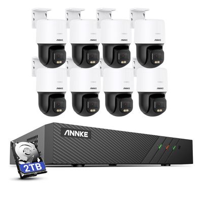 ANNKE 3K PT PoE Security Camera System with PT Auto-Tracking, 340Pan 110Tilt, 6pcs Surveillance Camras Outdoor Wired, Smart AI Detection, Color Night Vision, 2-Way Audio, 8CH H.265+ NVR with 2TB HDD