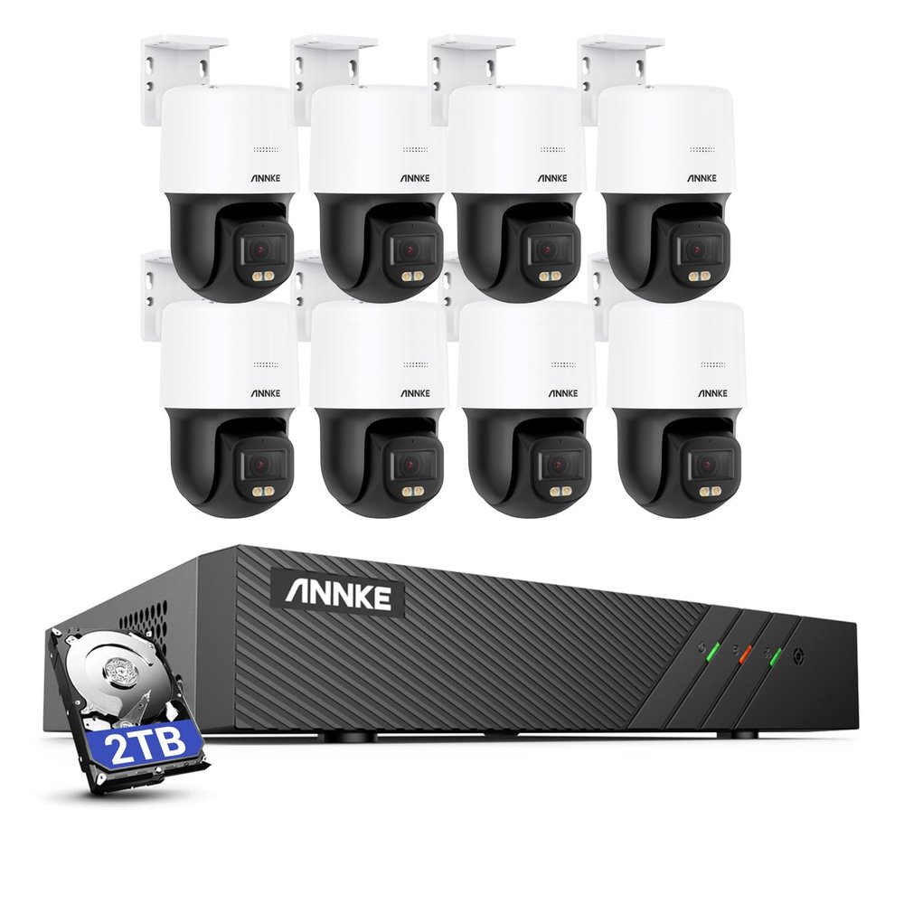 ANNKE 3K PT PoE Security Camera System with PT Auto-Tracking, 340Pan 110Tilt, 6pcs Surveillance Camras Outdoor Wired, Smart AI Detection, Color Night Vision, 2-Way Audio, 8CH H.265+ NVR with 2TB HDD