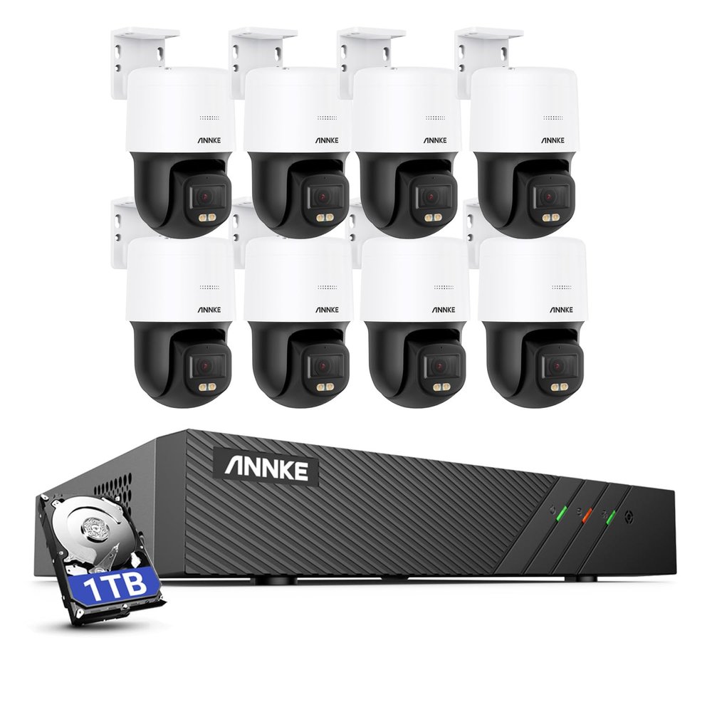ANNKE 3K PT PoE Security Camera System with PT Auto-Tracking, 340Pan 110Tilt, 6pcs Surveillance Camras Outdoor Wired, Smart AI Detection, Color Night Vision, 2-Way Audio, 8CH H.265+ NVR with 1TB HDD