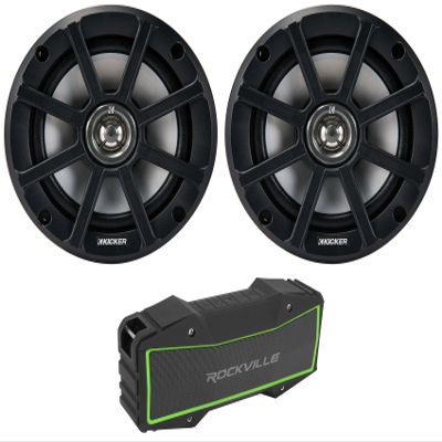 Pair Kicker 51PSC652 6.5" 120w Speakers for Motorcycle/ATV/UTV+Bluetooth Speaker