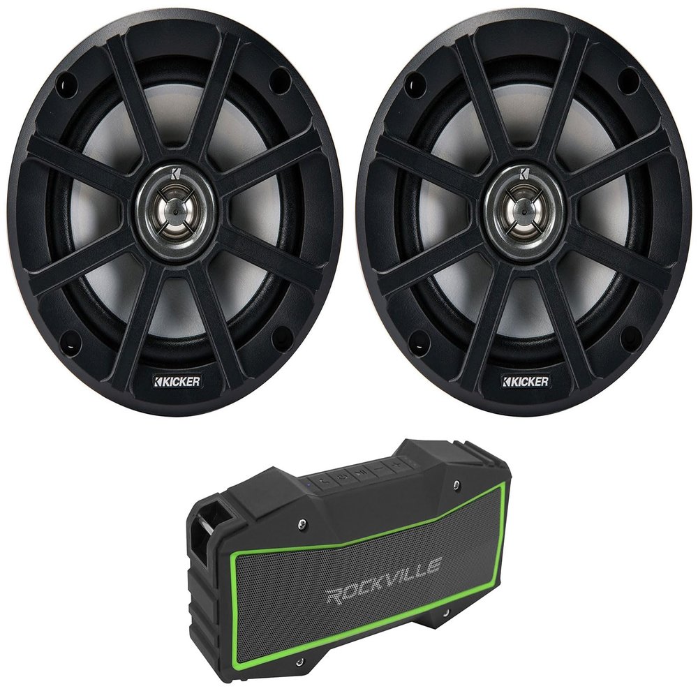 Pair Kicker 51PSC652 6.5" 120w Speakers for Motorcycle/ATV/UTV+Bluetooth Speaker