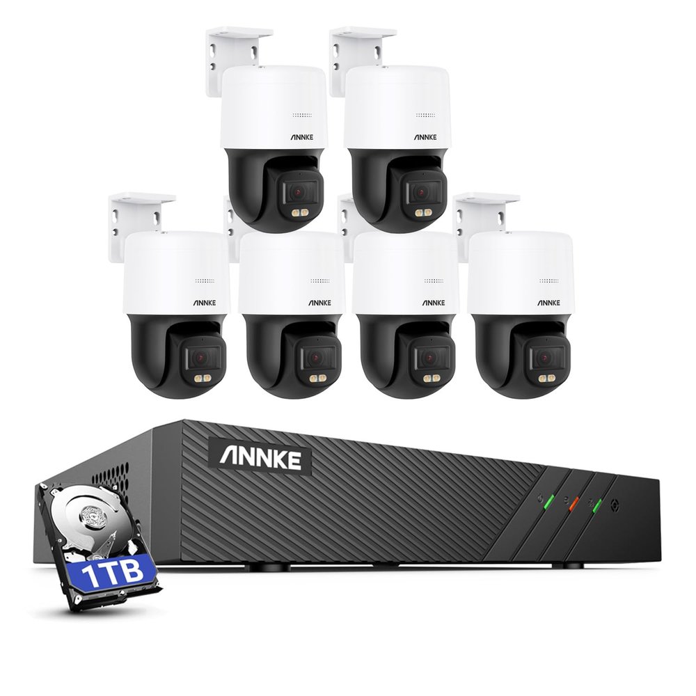 ANNKE 3K PT PoE Security Camera System with PT Auto-Tracking, 340Pan 110Tilt, 6pcs Surveillance Camras Wired Outdoor, Smart AI Detection, Color Night Vision, 2-Way Audio, 8CH H.265+ NVR with 1TB HDD