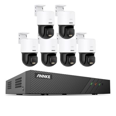 ANNKE 3K PT PoE Security Camera System with PT Auto-Tracking, 340Pan 110Tilt, 6pcs Surveillance Camras Wired Outdoor, Smart AI Detection, Color Night Vision, 2-Way Audio, 8CH H.265+ NVR