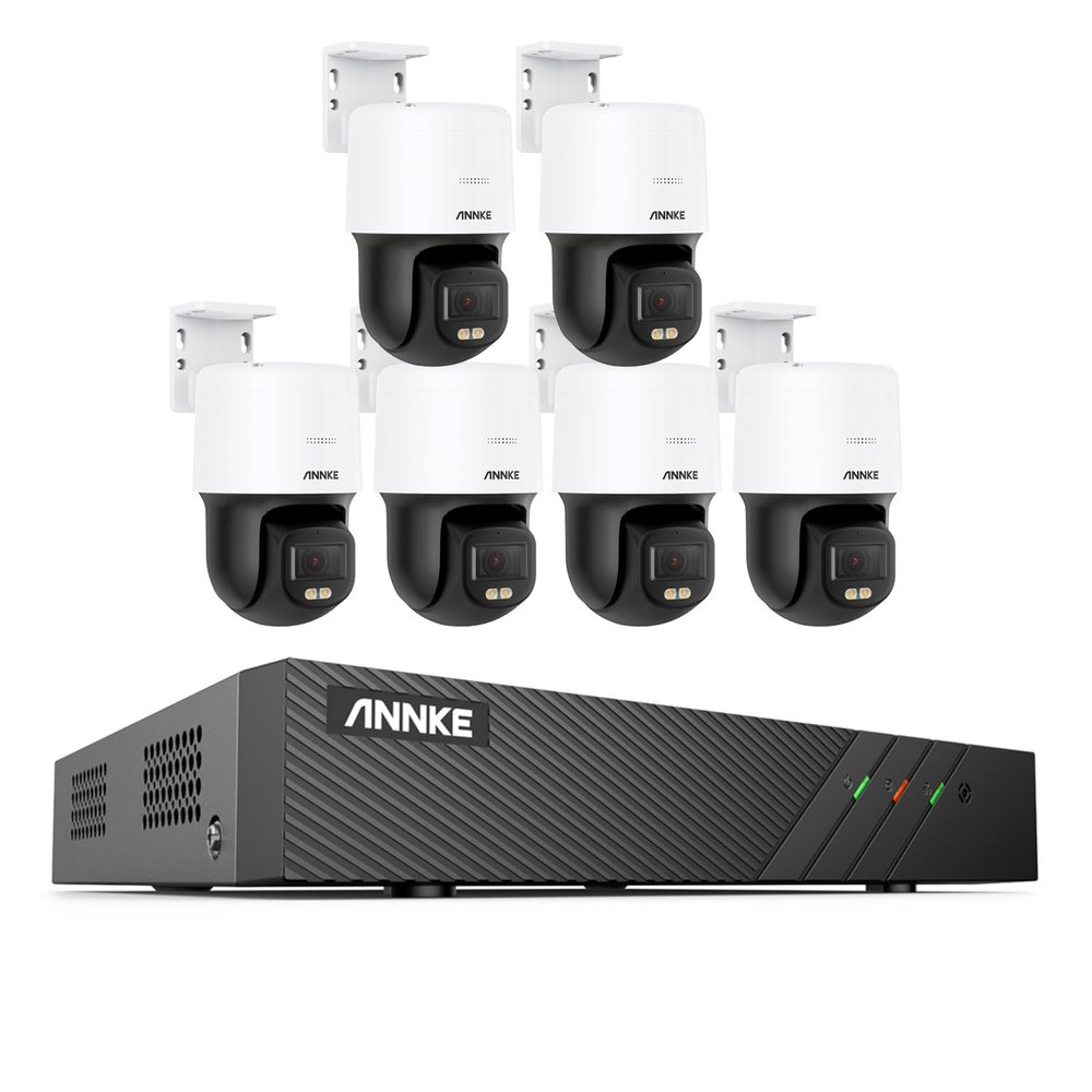 ANNKE 3K PT PoE Security Camera System with PT Auto-Tracking, 340Pan 110Tilt, 6pcs Surveillance Camras Wired Outdoor, Smart AI Detection, Color Night Vision, 2-Way Audio, 8CH H.265+ NVR