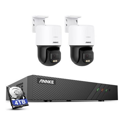ANNKE 3K PT PoE Security Camera System with PT Auto-Tracking, 340Pan 110Tilt, 2pcs Surveillance Camras Wired Outdoor, 2-Way Audio, Color Night Vision, Smart AI Detection, 8CH H.265+ NVR with 4TB HDD