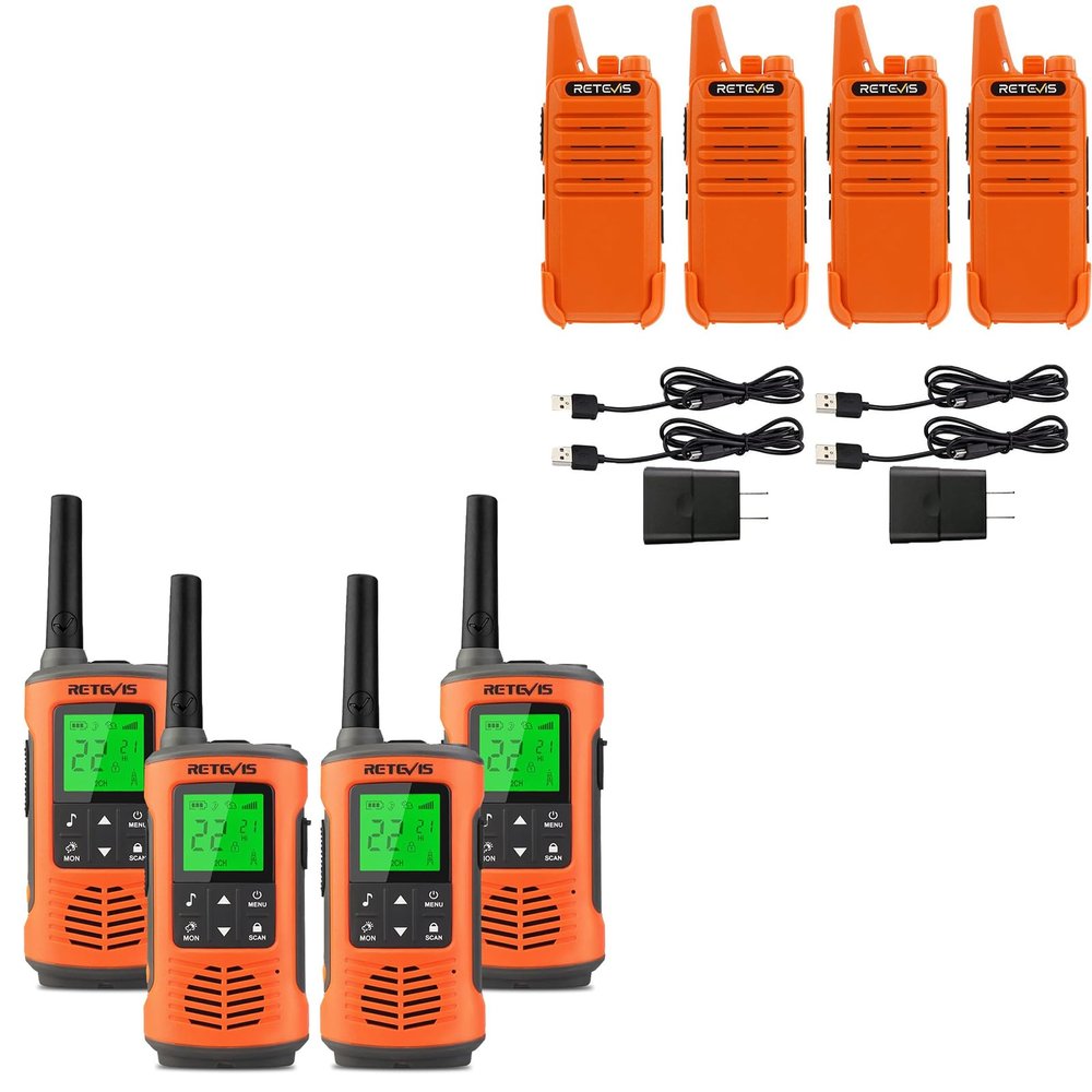 Retevis RT22 Rechargeable Walkie Talkies(4 Pack), Bundle with RT45P Waterproof Walkie Talkies(4 Pack), NOAA, USB Charging, License Free Radios Walkie Talkie for Road Trip Camping