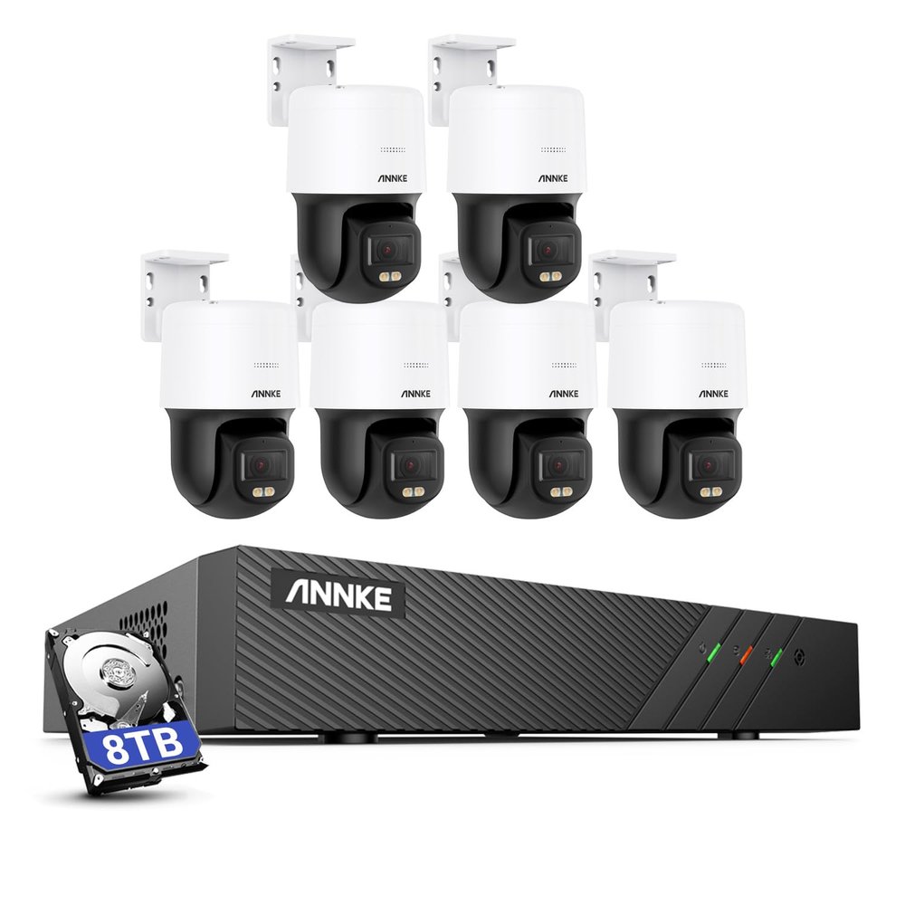 ANNKE 3K PT PoE Security Camera System with PT Auto-Tracking, 340Pan 110Tilt, 6pcs Surveillance Camras Wired Outdoor, Smart AI Detection, Color Night Vision, 2-Way Audio, 8CH H.265+ NVR with 8TB HDD