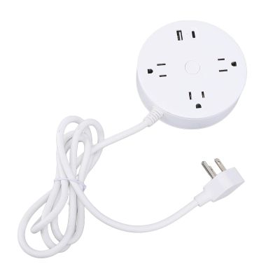 5 in 1 Flat Plug Power Strip, 20W Multi Output Adapter, 3 AC Sockets 2 USB Ports Smart Round Power Strip with Charger & Cable, for Home Office Dormitory