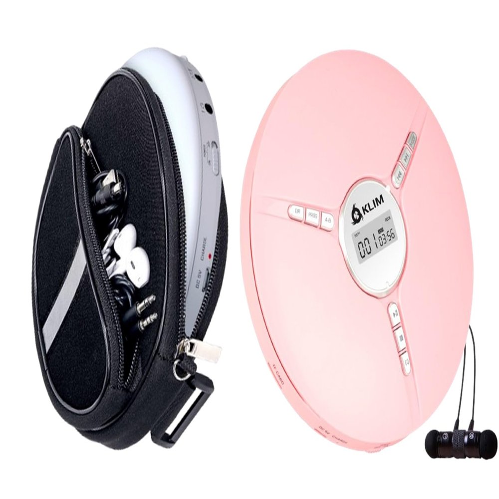 KLIM Discman Portable CD Player with a Built-in Battery - Compatible w/SD Card, CD, CD-R, CD-RW, MP3, WMA - 5 EQ Effects + CD Player Case, Waterproof Portable CD Player Carrying Case