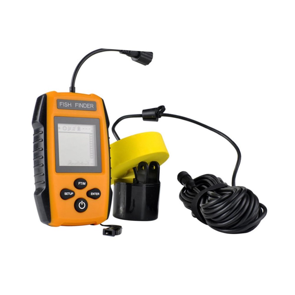 CAXUSD Portable Fish Transducer for Ice Fishing and Boat Use Detects Fish Location and Water Depth Removable Float and Cable Included