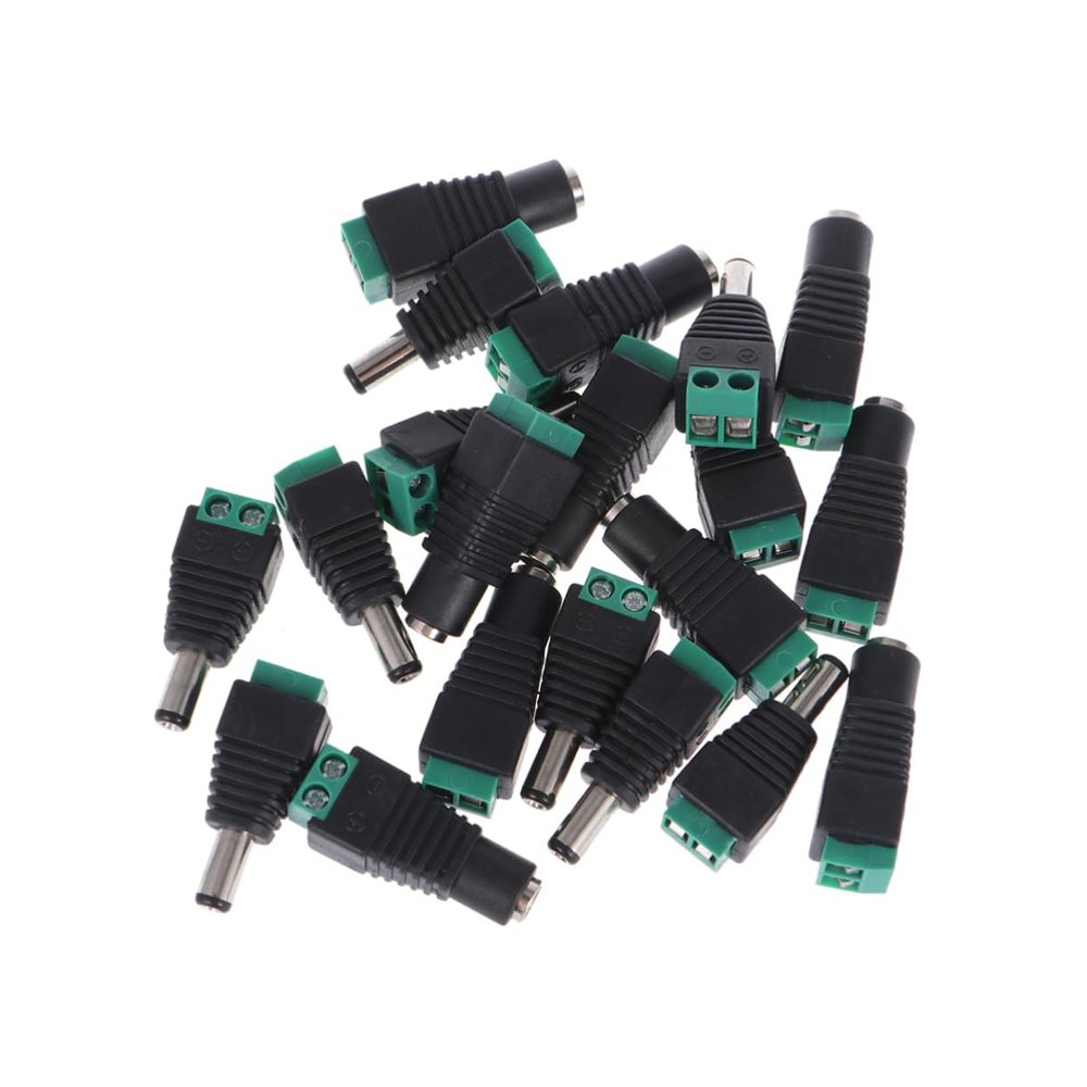KICHOUSE 10pairs Dc Power Plug Adapters for Led Strip Lights CCTV Plug Adapter Male Female Connectors