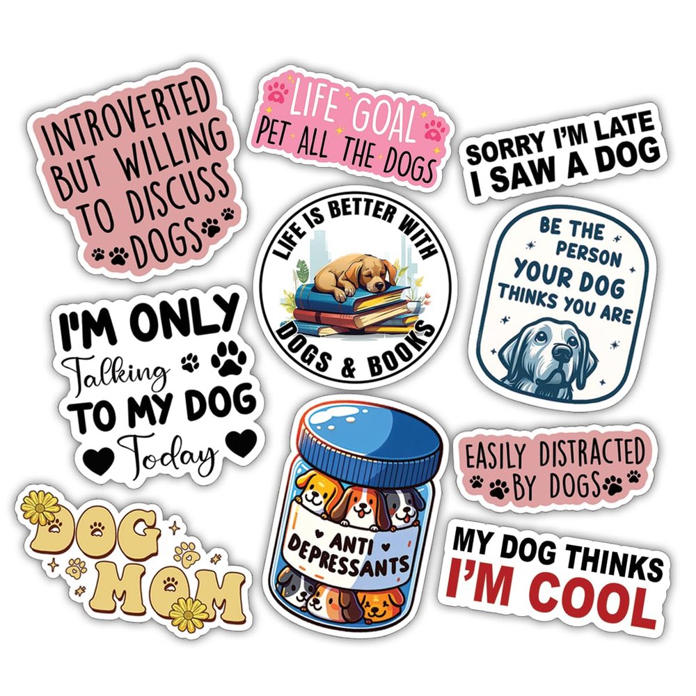 10pcs Cute Dog Stickers Pack Durable Vinyl Pet Decals for Car, Laptop, Water Bottles, Tumblers, Notebooks Decorative Dog Lover Accessories and Gifts for Moms, Owners, and Pet Lovers Waterproof