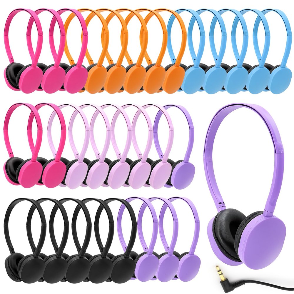 Anrgterg 30 Pack Kids Headphones Bulk for School, Multi Color Wired Kids Classroom Headphones Adjustable with 3.5 mm Jack for School Library Students Children Teens and Adult