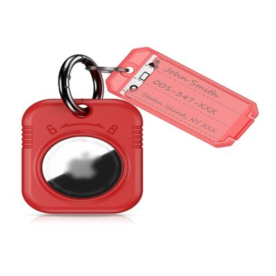 PROfezzion Stylish Secure Air Tag Keychain Holder with Key Ring & Key Tag, Hard Shell Air Tag Case Cover for Apple Air Tags GPS Tracker - Red