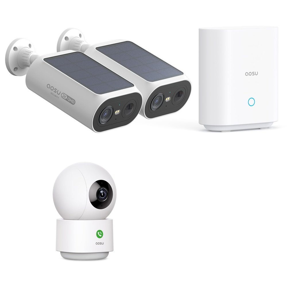 aosu Solar Security Cameras Wireless Outdoor/Indoor, 2K Resolution, Easy to Setup