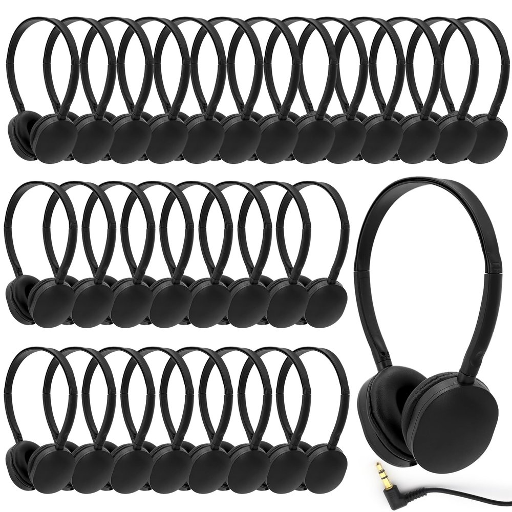 Anrgterg 30 Pack Kids Headphones Bulk for School, Wired Kids Classroom Headphones Adjustable with 3.5 mm Jack for School Library Students Children Teens