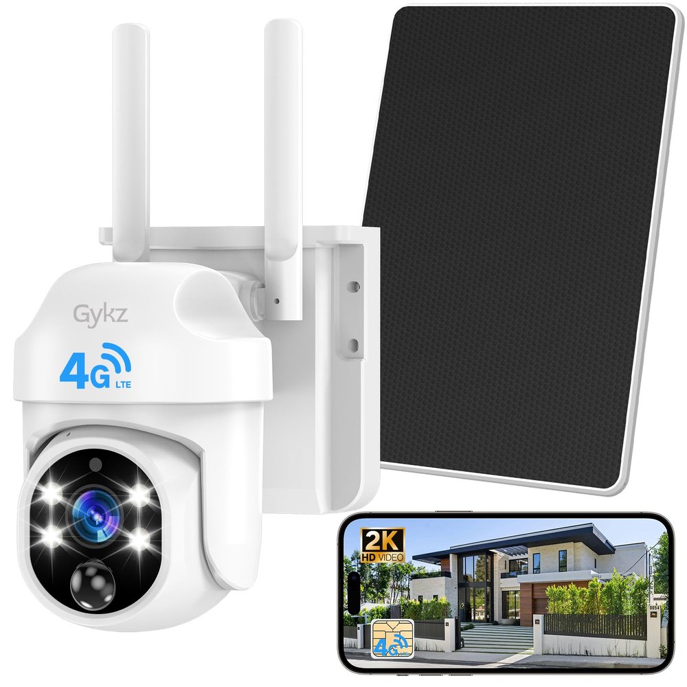 4G LTE Cellular Solar Security Camera, Solar Powered Wireless Cellular Security Camera Outdoor with Built-in SIM Card, 360 Live View, 2K Color Night Vision, Motion Alert, Remote Access, 2-Way Audio