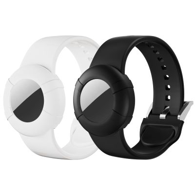 2 Pack Adults Bracelet Compatible with AirTag, Soft Silicone Adults Wristband, Anti-Lost Holder Watch Band Compatible with Apple Air Tag (S, Black+White)