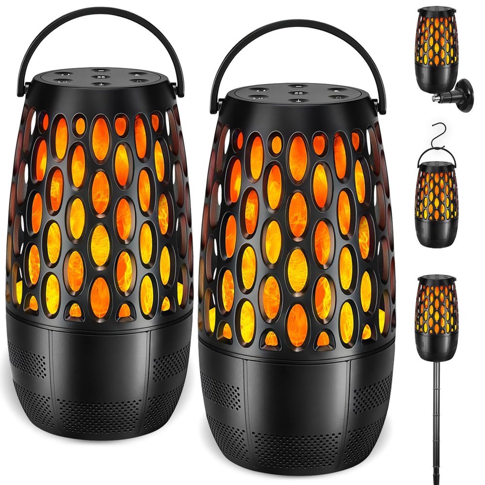 Upgraded Outdoor Bluetooth Speakers Waterproof Patio, Outdoor Speakers with Light, Multi-Speaker Auto-Sync Up to 100 Speaker, BT 5.3 HD Surround Sound, Cool Tech Gadget Gifts for Men (2 Pack)