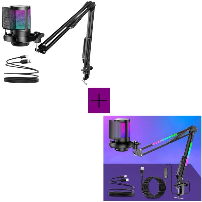 KingSom Gaming USB Microphone,Noise Cancellation Condenser Mic with Boom Arm,Podcast Microphones RGB Computer Mic