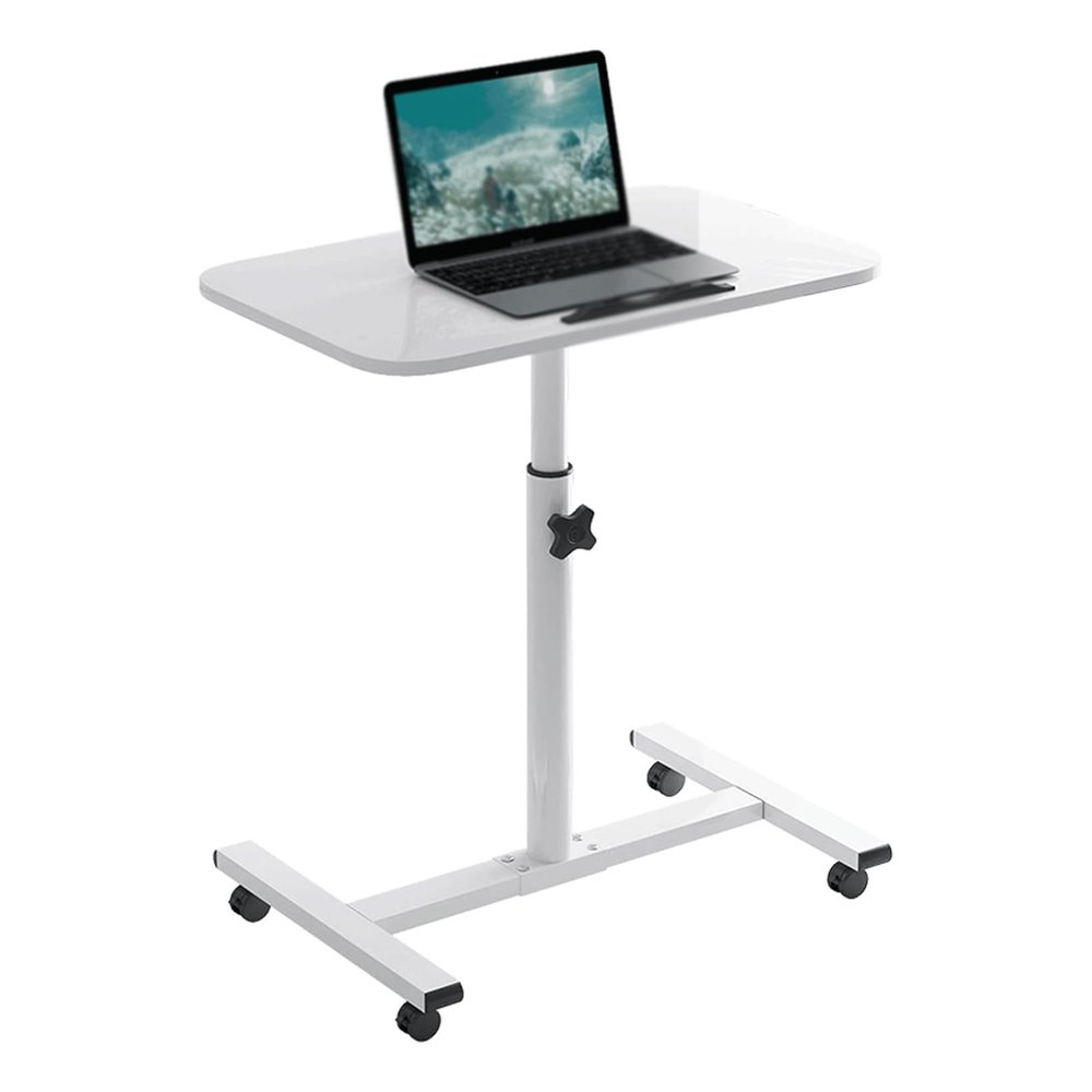 Adjustable Overbed Table 360 Tilting Laptop Computer Sofa Table Fold 90Cm Desk Side Table Over Chair Tables with Wheels,White