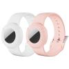 2 Pack Adults Bracelet Compatible with AirTag, Soft Silicone Adults Wristband, Anti-Lost Holder Watch Band Compatible with Apple Air Tag (M, White+Pink) view 1