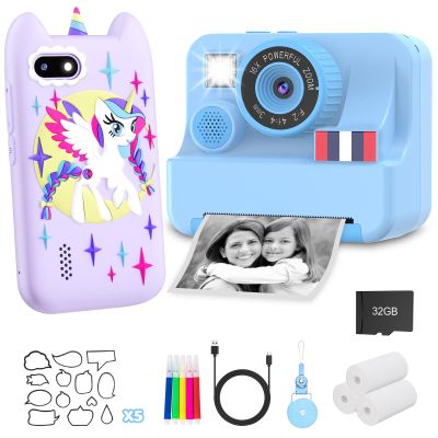 Purple Kids Phone and Blue Kids Camera Instant Print
