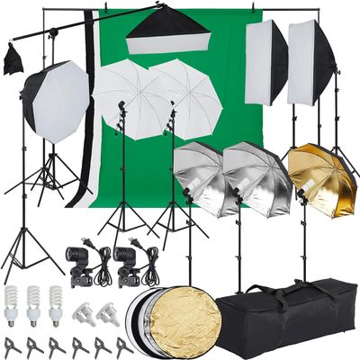 Photography Lighting Kit with Backdrops, 8.5x10ft Photo Backdrop Stand, Ul Certified, 5500K 800W Equivalent 45W Led Umbrella Softbox Continuous Lighting, Softbox Photography Lighting Kit
