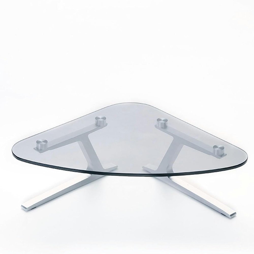 saditesdk Clear Tempered Glass Corner Monitor Stand, Ergonomic Triangle Computer Screen Riser with Aluminum Alloy Leg, Universal Desktop Organization Shelf