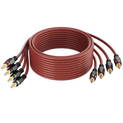 Adoreen 4-Channel RCA Audio Cable 12 Ft, Oxygen Free Copper Male to Male Twisted Pair RCA Interconnect Cable with Noise Reduction, Gold-Plated Series Car Stereo Power Sports & Marine Connector Cable