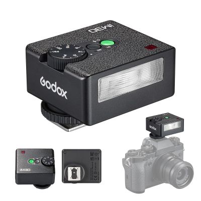 Godox iM30 Mini On-Camera Flash GN15 Camera Speedlite 7 Power Levels 3.6s Recycle Time with Single-Contact Hot Shoe Replacement for Canon Nikon Sony Mirrorless Cameras Film Cameras