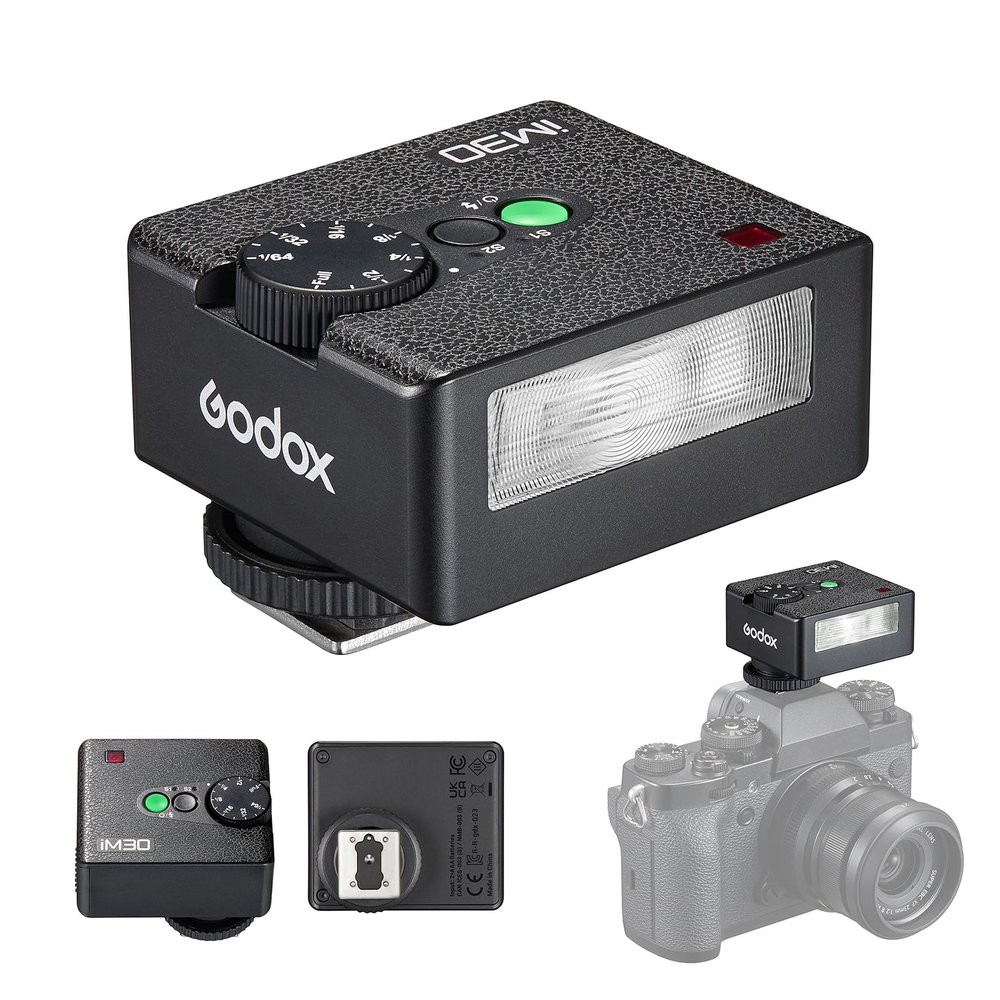 Godox iM30 Mini On-Camera Flash GN15 Camera Speedlite 7 Power Levels 3.6s Recycle Time with Single-Contact Hot Shoe Replacement for Canon Nikon Sony Mirrorless Cameras Film Cameras