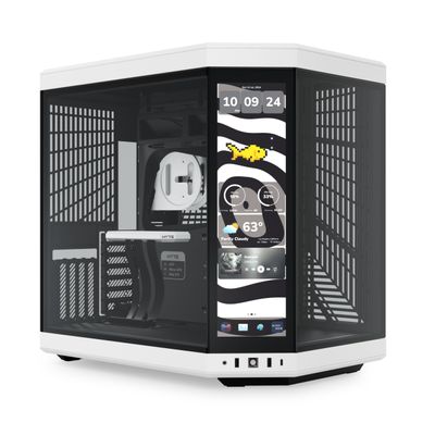 Hyte Y70 Touch Infinite Dual Chamber ATX Mid Tower Modern Aesthetic Case with Integrated 2.5K LCD Touchscreen - Panda/White
