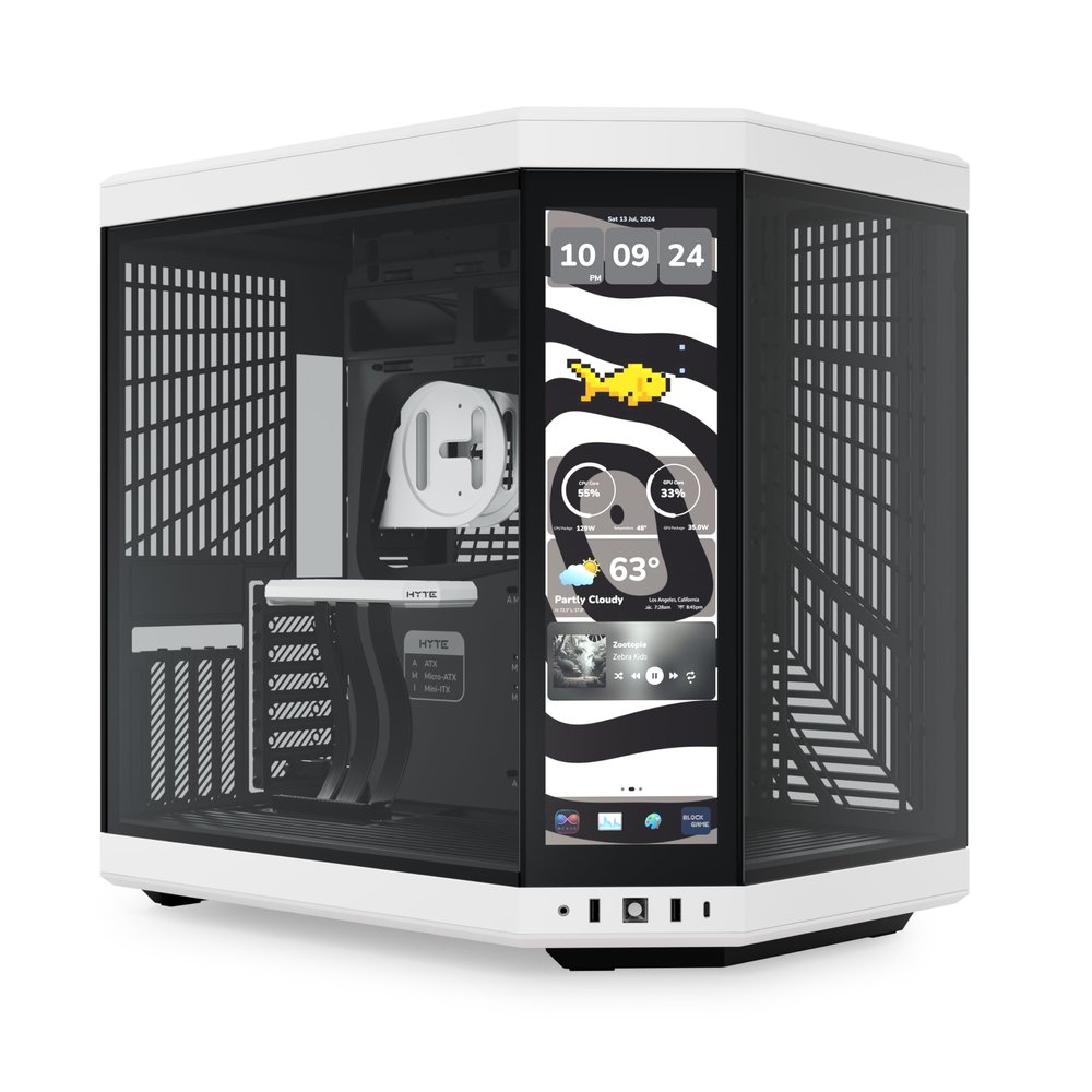 Hyte Y70 Touch Infinite Dual Chamber ATX Mid Tower Modern Aesthetic Case with Integrated 2.5K LCD Touchscreen - Panda/White