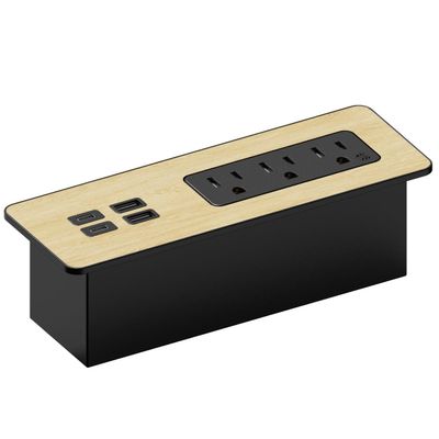 Kable Kontrol Recessed Power Strip Kit with Fast Charging 2 PD65W USB-C Ports, 2 USB-A ports, 3 Power Desk Outlets, Replaceable Wooden Finish Panel Plate Flush Mount Furniture Charging Station Grommet