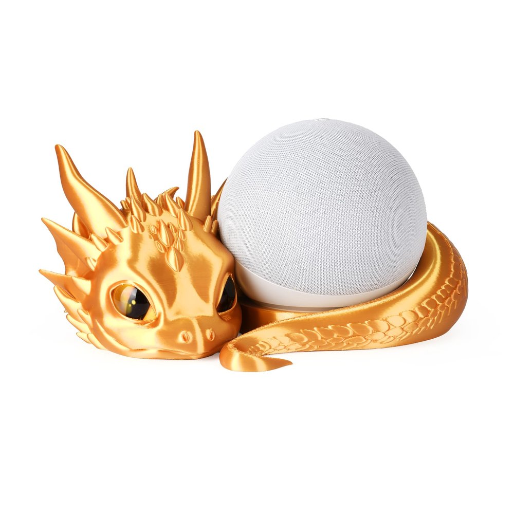 Dragon Stand for Echo Dot 4th/5th Gen, 3D Printed Smart Speaker Holder and Exquisite Desktop Decoration (Gold)
