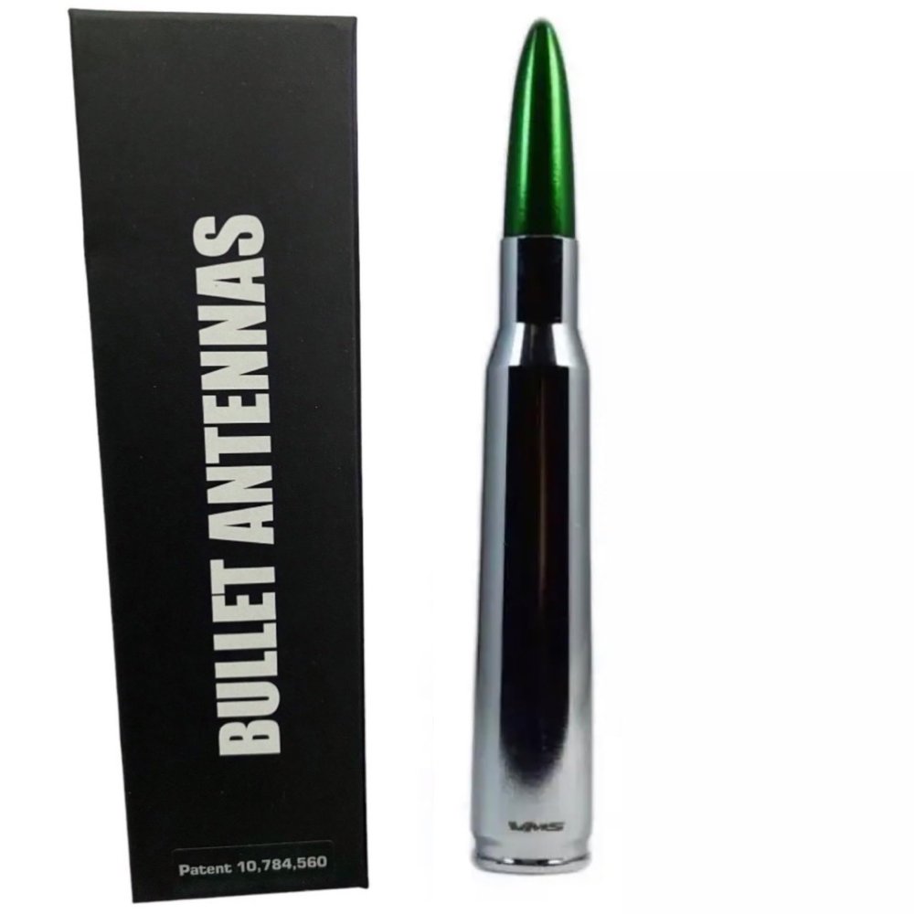 50 Caliber Chrome with Green Tip Bullet Antenna for All Ford F150 F250 F350 F450 F550 Platinum King Ranch Raptor XL XLT Lariat (Green)