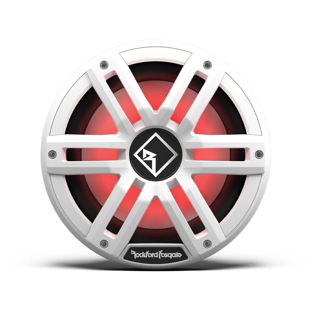 Rockford Fosgate M2D2-10S-G2 Color Optix 10" DVC 2-Ohm Multicolor LED Lighted Marine Subwoofer for Sealed Enclosure 400 Watts RMS / 1600 Watts Peak - White/Stainless