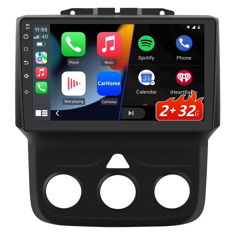 Android 13 Car Radio for Dodge Ram 2013-2019 1500 2500 3500 with Wireless CarPlay Android Auto, 9 Inch Stereo with Split Screen/GPS/AM/FM/WiFi/USB/SWC/DSP (Only fit Manual AC) [2GB+32GB]