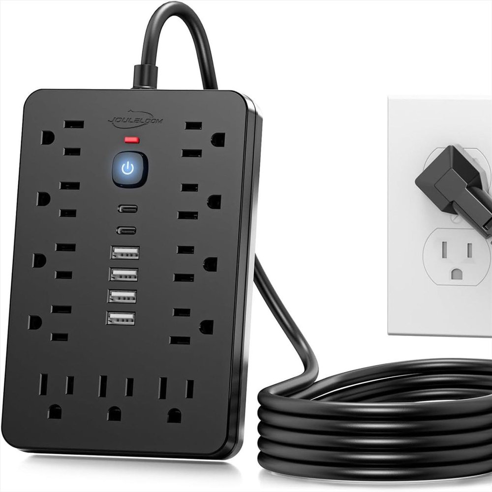 17 in 1 Surge Protector Power Strip, Power Strip with USB Ports, Flat Plug Surge Protector Power Strip, Outlets with Switch,Black 2m