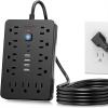 17 in 1 Surge Protector Power Strip, Power Strip with USB Ports, Flat Plug Surge Protector Power Strip, Outlets with Switch,Black 2m view 1