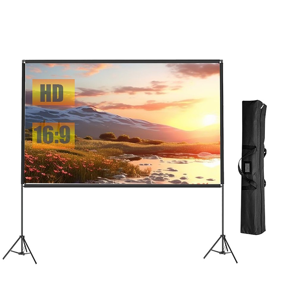 100 inch Projection Screen with Stand, HD 16:9, 180 Wide Angle Vision, 84 inch Portable Foldable Anti-Crease Movies Screen with Carrying Bag for Home Theater, Outdoor Camping(84 inch)