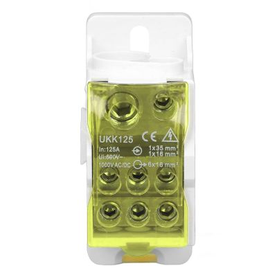 DIN Rail Distribution Box DIN Rail Distribution Box Universal Electric Terminal Block Power Wire Connector Junction Box 690V 125A (Yellow)
